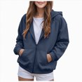 thumbnail image 1 of WUANDIXFA Girls Zip Up Hoodie 1-14 Years Kids Fashion Oversized Sweatshirt Jacket with Pockets,Navy,7-8 Years, 1 of 7