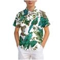 thumbnail image 1 of WUANDIXFA Hawaiian Shirts for Boys, Button Down Short Sleeve Tropical Print, Kids Summer Beachwear Tops 7-14 Years (Dark Green, 4-5 Years), 1 of 7