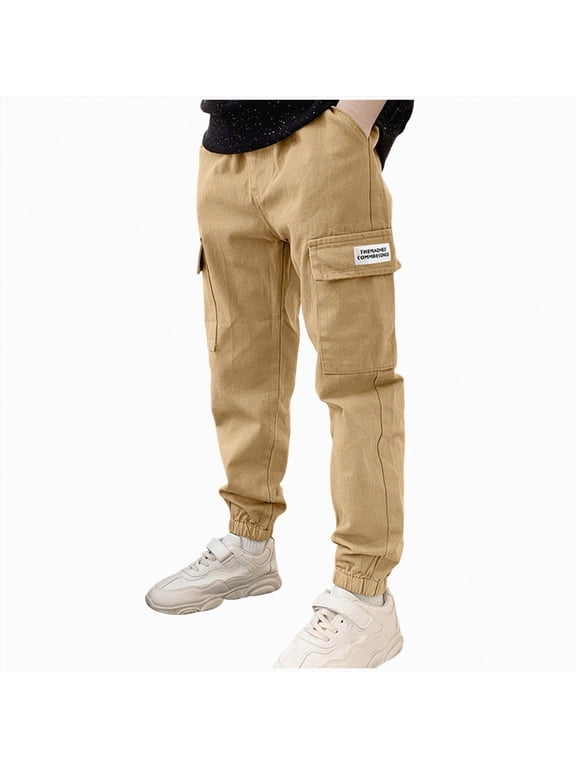 Hiking Pants Boys 5-16 Years Boys Cargo Pants Baggy Pants Teen Back to School Dress Trousers with Pocket Back to School Clothes,Khaki,13-14 Years