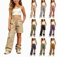 thumbnail image 1 of WUANDIXFA Hiking Pants for Girls 5-14 Years Girls Cargo Pants High Waist Wide Leg Parachute Sweatpants Y2k Baggy Casual Lightweight Joggers Fashion Trousers with Pockets,Black,13-14 Years, 1 of 6