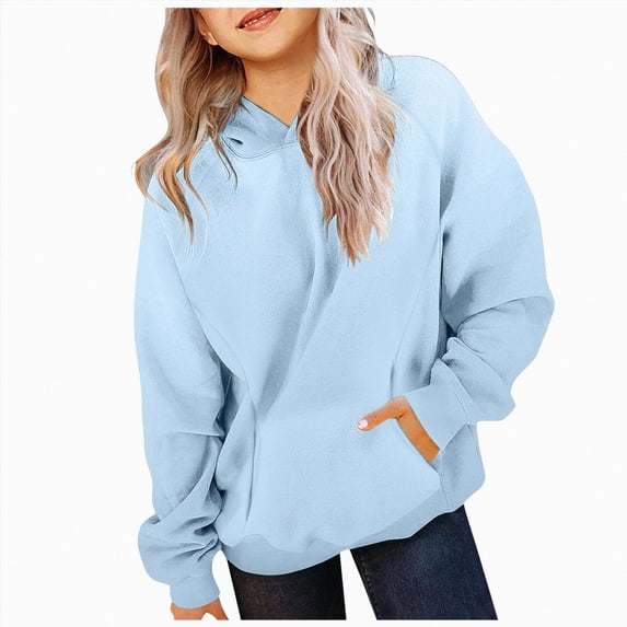 WUANDIXFA Hoodie for Kids Fashion Hoodie Hoodies for Teen Girls Trendy Preppy Tween Girls Hooded Sweatshirt Long Sleeve Shirts Youth Cute Clothes with Pocket,Light Blue,5-6 Years