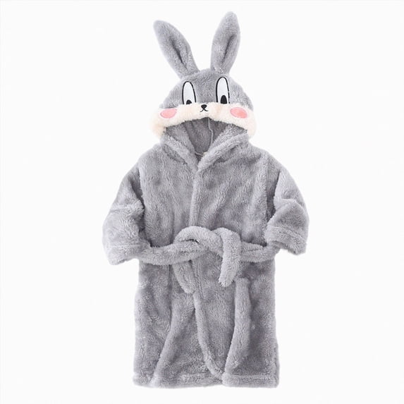 WUANDIXFA Hoodie Robe for Boys, Little Boys Hooded Robes Plush Fleece Bathrobe Kids Mid Length Pajamas Toddler Boys Pajamas Toddler Bathrobe,Grey,3-4 Years