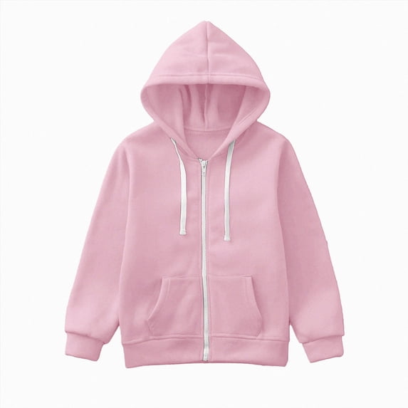 WUANDIXFA Hoodie for Teens Fashion Jacket Children Comfortable Fleece Sweater Jacket Solid Color Hooded Fleece Sweater Jacket,Pink,6-7 Years