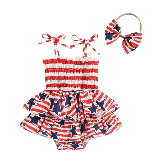 WUANDIXFA Independence Day Baby Clothes Clothes 4th of July Baby Girl Outfit Print Romper and Skirt Blue,3-6 Months