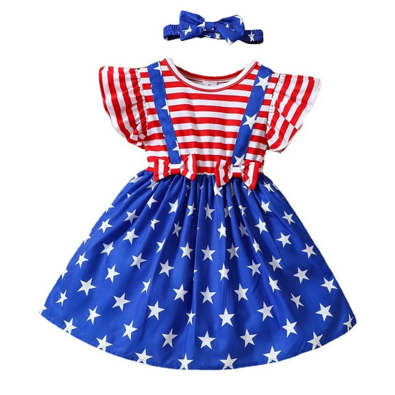 WUANDIXFA Independence Day Clothes for Girls Baby Girl 4th of July Outfit Flag Smocked Dress Toddler Girl Fourth of July Dress Memorial Day Clothes Red,5-6 Years