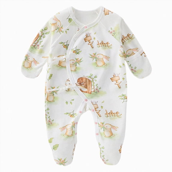 WUANDIXFA Infant Boy Clothes Cute Romper Footed Sleeper Gown with Mitten Cuffs Cotton Side Baby Footed Print Infant Play Romper Warm Coat,Green,Newborn