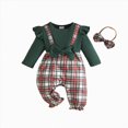 thumbnail image 1 of WUANDIXFA Infant Christmas Outfit Girl 3 6 12 18 Months Baby Girls Comfortable Breathable Cute Plaid Print Long Sleeve Bodysuit,Green,3-6 Months, 1 of 9