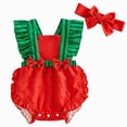 thumbnail image 1 of WUANDIXFA Infant Girl Clothes Cute Romper Dress with Headband Summer 2PCS Fly Sleeve Romper Baby Girl Outfits Newborn Girl Clothes Red,3-6 Months, 1 of 9