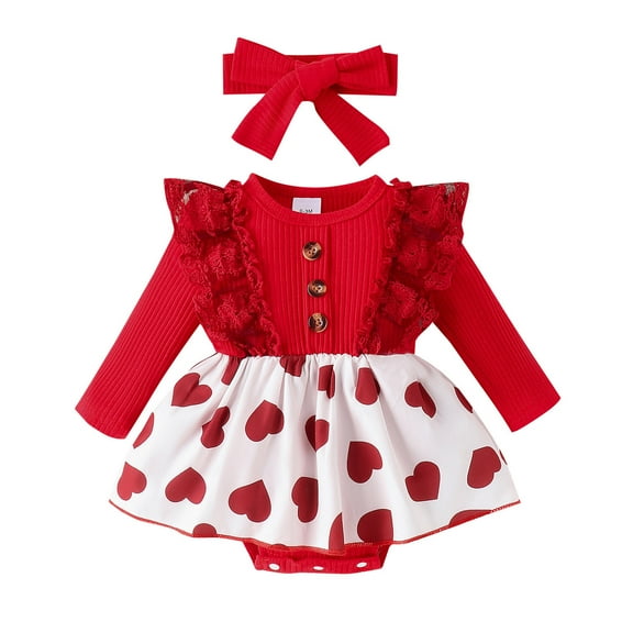 WUANDIXFA Girl Long Sleeve Jumpsuit Baby Girl Fall Outfits Long Sleeve Romper Bodysuit Bow Clothes Red,3-6 Months