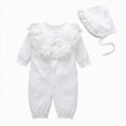 thumbnail image 1 of WUANDIXFA Infant Newborn Baby Girl Long Sleeve Romper Clothes Outfit with Cute Hat Jumpsuit 3 6 9 12 Months,White,6-9 Months, 1 of 8