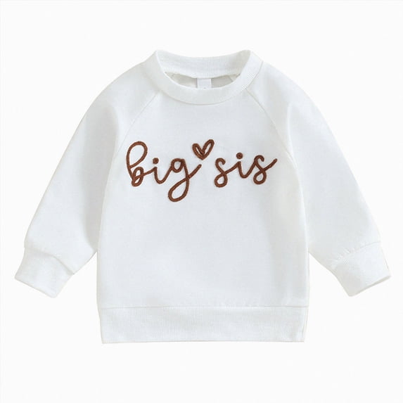 WUANDIXFA Infant Sweatshirt Fashion Sweatshirt Girls' Sisters Letter Embroidery Long Sleeve Casual Out Sweater Crewneck Sweatshirt,White,2-3 Years