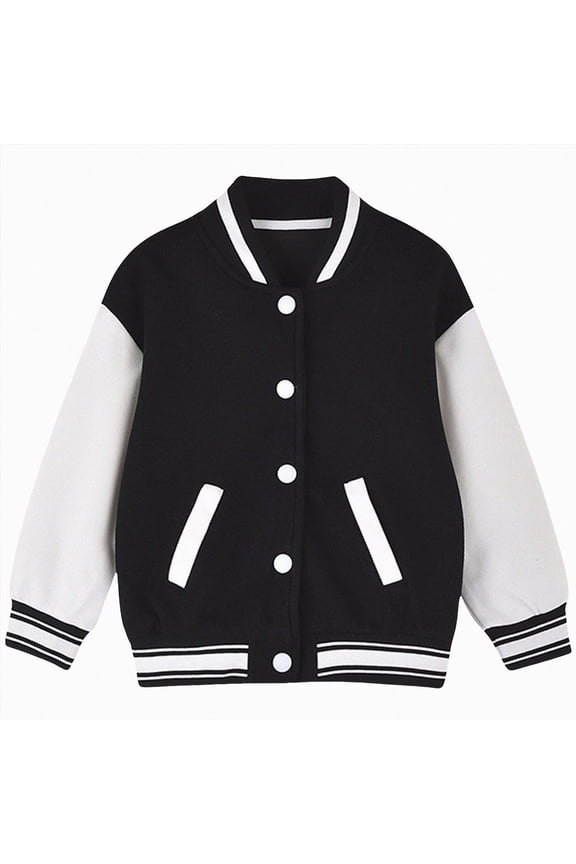 Jacket Kids 2-16 Years Kids Boys Girls Baseball Jackets Casual Lightweight Button Cardigan School Coat with Pocket,Black,3-4 Years