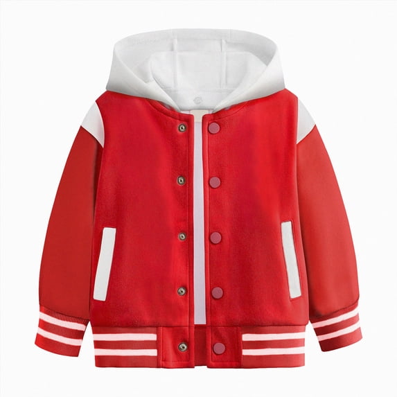 WUANDIXFA Jacket for Girls 1-15 Years Kids Baseball Jackets Boys Girls Jacket Lightweight Plain Button Casual Coat,Red,2-3 Years
