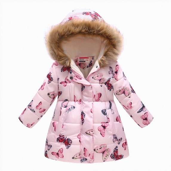 WUANDIXFA Jacket for Toddler Boys Puffer Jacket for Kids Full Zip Hooded Jacket Fashion Warm Fleece Lined Cute Thermal Outerwear Coat,Pink,6-7 Years