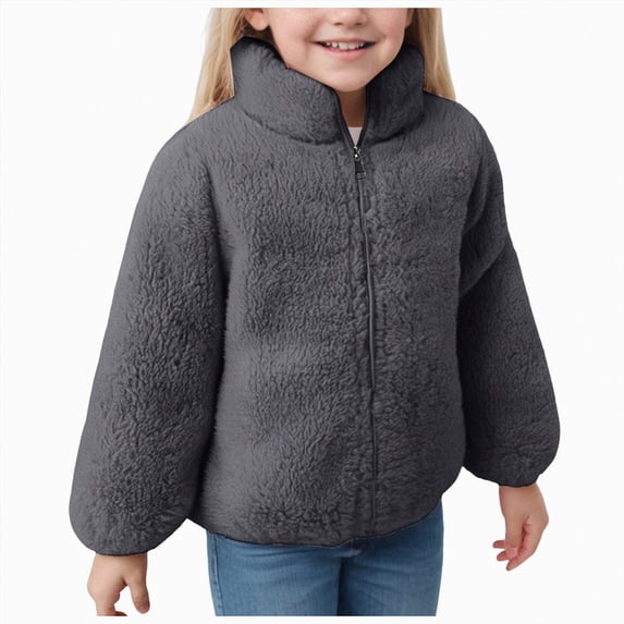 WUANDIXFA Jackets for Kids Fashion Girls Long Sleeve Hoodless Jacket Fleece Lined Warm Zippered,Grey,3-4 Years