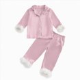 thumbnail image 1 of WUANDIXFA Kid Christmas PajamasToddler Baby Girl Satin Feather Trim Button Up Long Pajama Set,Pink,3-4 Years, 1 of 8