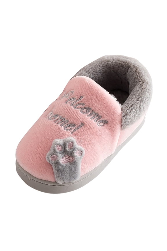 Kids Boy Girl Lovely Cat Warm Winter Indoor Slippers (Pink, 1)