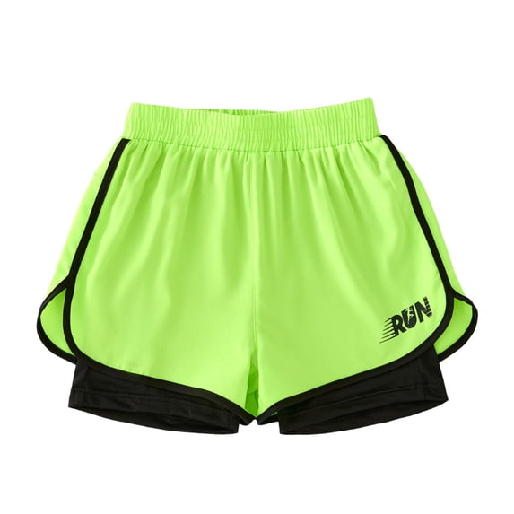 WUANDIXFA Kids Boys Double Layer Shorts 2 in 1 Boyshorts Sport Trunks with Short Leggings Booty Shorts Compression Tights (Green, 11-12 Years)