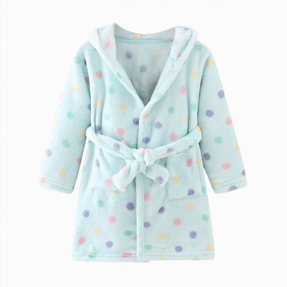 WUANDIXFA Kids Boys Girls Flannel Bathrobe Cartoon Kimono Robe Soft Plush Nightgowns Hooded Bathrobe Sleepwear Toddler Plush Robes Bathrobe for Kids,Light blue,5-6 Years