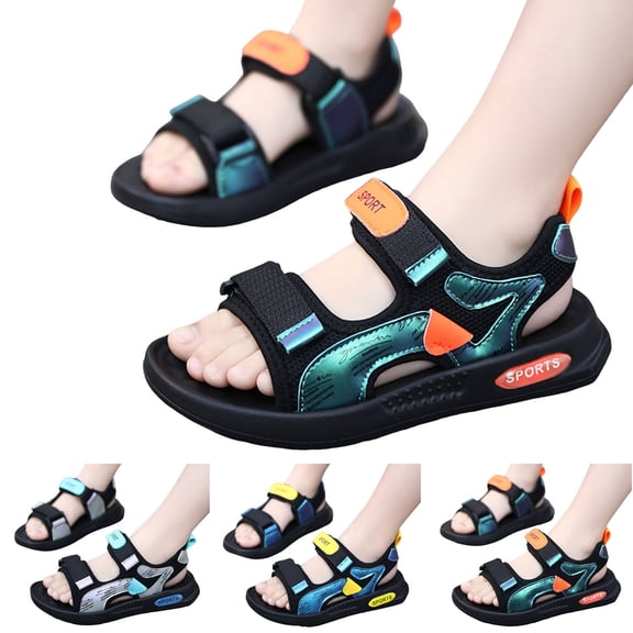 WUANDIXFA Kids Boys Sports Sandals Open Toe Fashion Athletic Summer Sports Sandals for Kids Hiking Beach Outdoor(Little Kid/Big Kid) (Orange, 13.5)