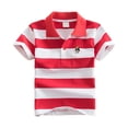 thumbnail image 1 of WUANDIXFA Kids Boys Striped Polo Shirt Short Sleeve School Uniform Shirt Cartoon Embroidery Button Closure Soft T-Shirts (Red2, 7-8 Years), 1 of 4