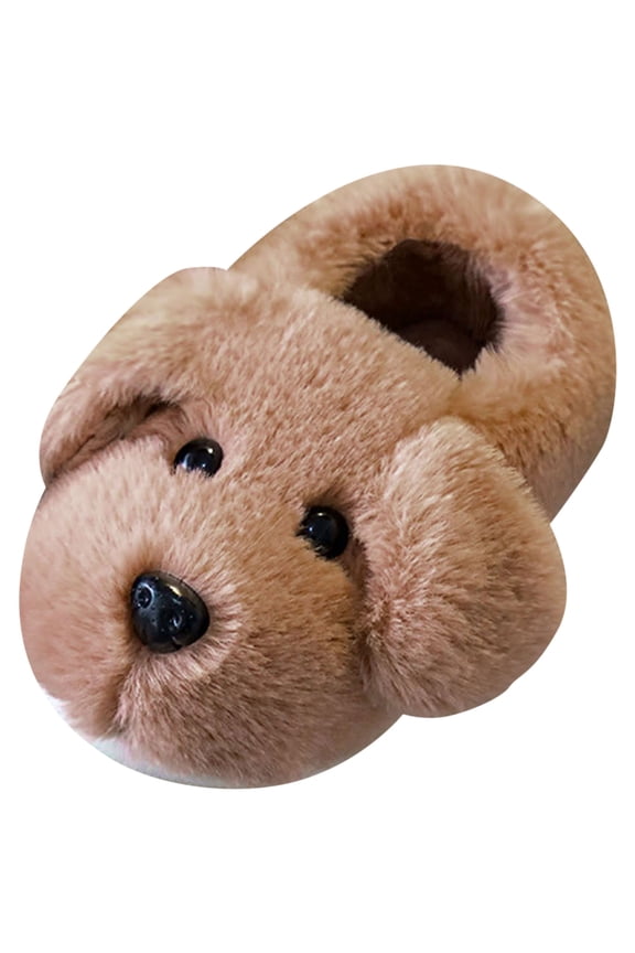 Kids Dog Slippers Boys Girls Cute Puppy Animal Comfy Furry Indoor Shoes Soft Fluffy Warm Fleece Lined Plush Slipper (Brown, 9)