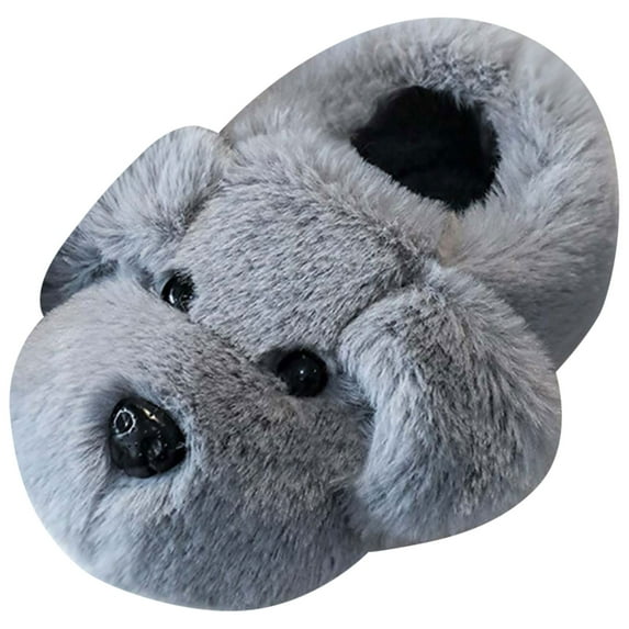 WUANDIXFA Kids Dog Slippers Boys Girls Cute Puppy Animal Comfy Furry Indoor Shoes Soft Fluffy Warm Fleece Lined Plush Slipper (Grey, 11.5)