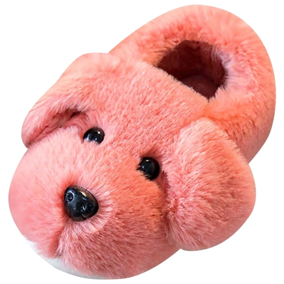 WUANDIXFA Kids Dog Slippers Boys Girls Cute Puppy Animal Comfy Furry Indoor Shoes Soft Fluffy Warm Fleece Lined Plush Slipper (Red, 13.5)