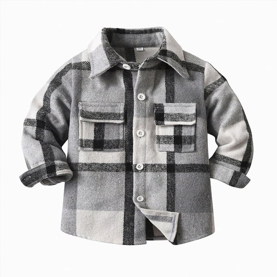 WUANDIXFA Kids Dress Shirt Fashion Kids Long Sleeve Shirts Baby Button Down Jacket Loose Unisex Toddler Coat Outwear,Grey,7-8 Years