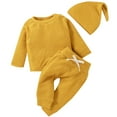 thumbnail image 1 of WUANDIXFA Kids Fall Clothes Boys Baby Clothes Long Sleeve Top Pants Hat 3PCS Outfits Set Yellow,9-12 Months, 1 of 7