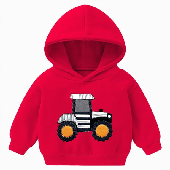 WUANDIXFA Kids Hoodies for Boys 1-8 Years Baby Boys Dinosaurs Hoodie Boy Girls Truck Pullover Toddler Boy Kids Sweatshirt,Red,3-4 Years