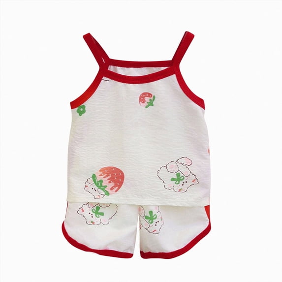WUANDIXFA Kids Matching Pajamas 2 Pcs Summer Girl Nightgown Cartoon Pajamas for Kids Teenager Baby Cute Children Clothing,Watermelon Red,12-18 Months