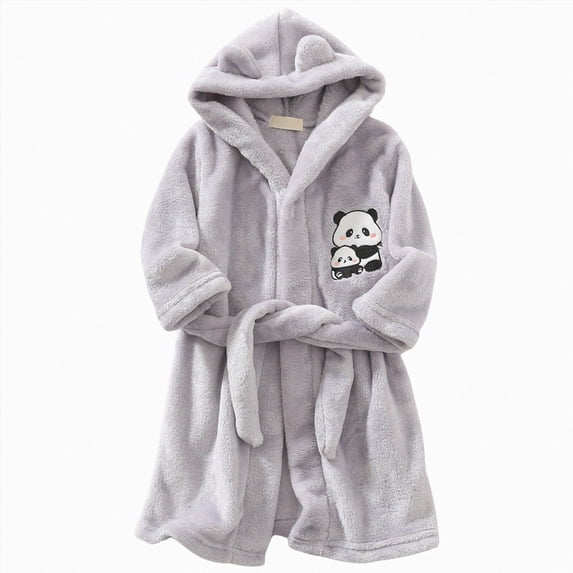 WUANDIXFA Kids Robe 1-14 Years Childrens Cartoon Home Clothes Bathrobe Warm Boys Girls Pajamas Flannel Hooded Robe,Grey,18-24 Months