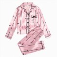 thumbnail image 1 of WUANDIXFA Kids Silky Pajamas for Girls, Fashion Cute Soft Silk Sleepwear, 2 Piece Long Sleeve Shirt Pant Satin Pjs for Girls,Pink,10 Years, 1 of 7