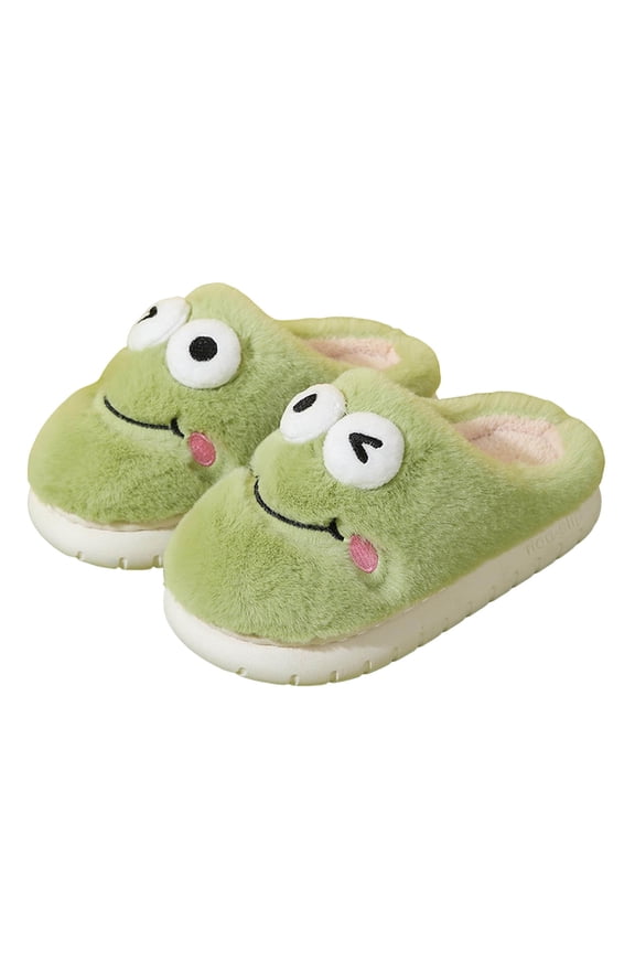 Kids Slippers, Animal Slipper for Girls Boys with Capybara Cow Bunny Bear Panda Sheep Winter Toddler Fuzzy Cute Fluffy House Shoes, Plush Cartoon Bedroom Slides, Kawaii Soft Cozy (Green, 1)