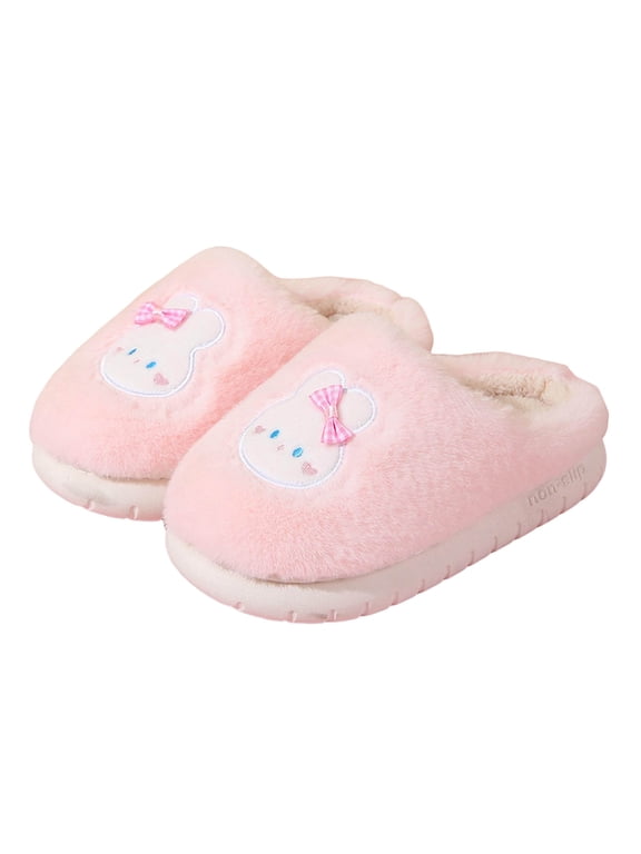 Kids Slippers, Animal Slipper for Girls Boys with Capybara Cow Bunny Bear Panda Sheep Winter Toddler Fuzzy Cute Fluffy House Shoes, Plush Cartoon Bedroom Slides, Kawaii Soft Cozy (Pink, 1)