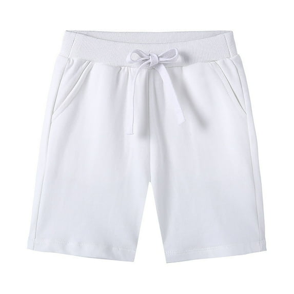 WUANDIXFA Kids Soccer Shorts Toddler Boys Summer Cotton Shorts with Pockets Casual Drawstring Athletic Shorts Uniform Shorts for Boys Baby Boy Summer Clothes White,18-24 Months