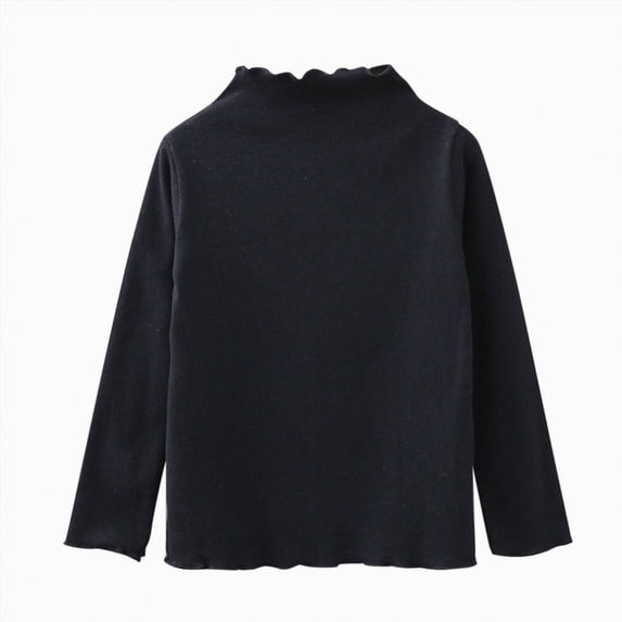 WUANDIXFA Kids T Shirts for Girls Fashion Cute Toddler Girls Long Sleeve Basic Casual Solid Color T-Shirt,Black,5-6 Years