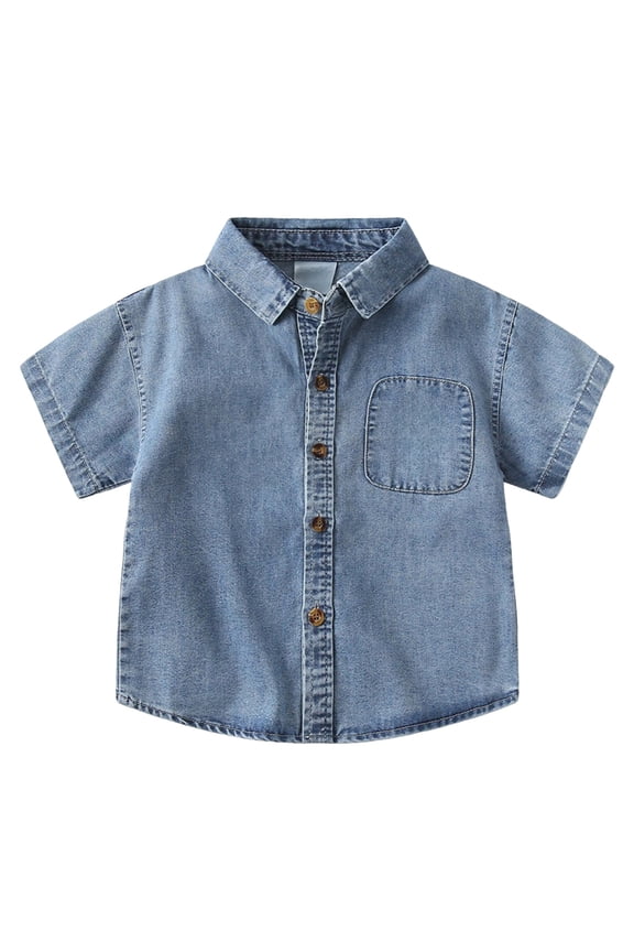Kids Toddler Baby Boy Button Down Shirt Short Sleeve Denim Lapel Neck T-Shirt Tops Casual Tee Blouse Summer Clothes (Blue,2-3 Years)