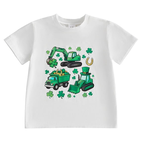 WUANDIXFA Kids Toddler Little Boys St Patrick's Day T-Shirt Short Sleeve Shamrock Funny Letters Print Clover Irish Top (White, 2-3 Years)