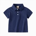 thumbnail image 1 of WUANDIXFA Kids Toddler Shirt Soild Short Sleeve Lapel Button Down Baby Boys Girls Shirt Top Outwear,Navy,12-18 Months, 1 of 3