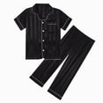 thumbnail image 1 of WUANDIXFA Kids Unisex Pjs Set 4-14T Girls Boys Silk Pajama Sets Satin Sleepwear Summer 2 Pieces Button Down Nighty,Black,13-14 Years, 1 of 9
