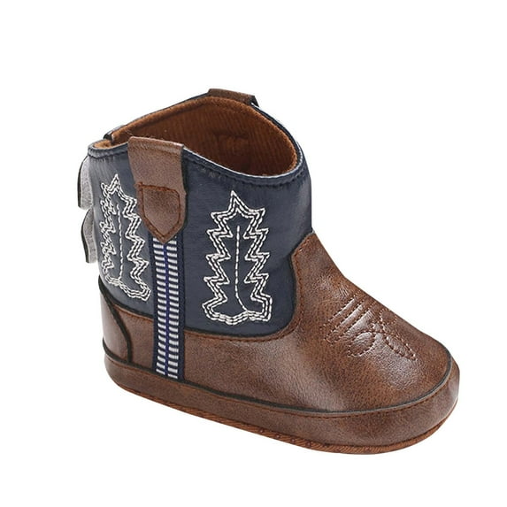 WUANDIXFA Leather Western Boots Cowboy Bootie Soft Sole Non-Slip Crib Shoes for Baby Toddler (Blue, 12)