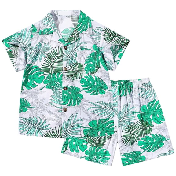 WUANDIXFA Little Boys Short Sleeve T-Shirt Beach Shirts Casual Shorts Set Summer Clothes for Kids Outfits (Green, 2-3 Years)
