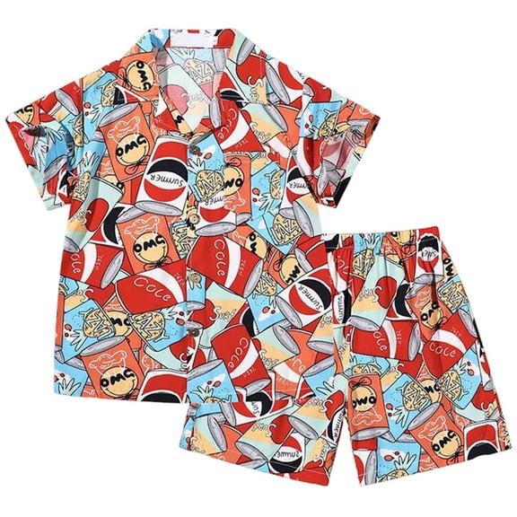 WUANDIXFA Little Boys Short Sleeve T-Shirt Beach Shirts Casual Shorts Set Summer Clothes for Kids Outfits (Red, 3-5 Years)