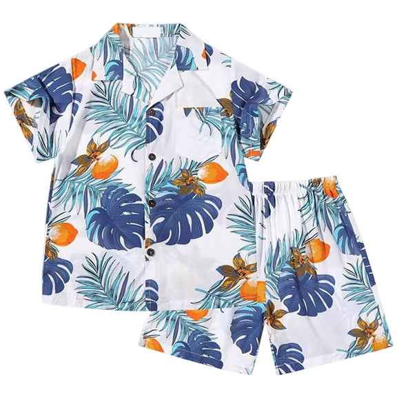 WUANDIXFA Little Boys Short Sleeve T-Shirt Beach Shirts Casual Shorts Set Summer Clothes for Kids Outfits (White, 3-5 Years)