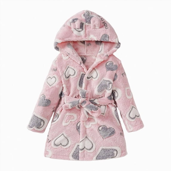 WUANDIXFA Little Girl Robe Soft Cute Kids Toddler Boys Girls Cartoon Hooded Bathrobe Sleepwear,Grey,5-6 Years