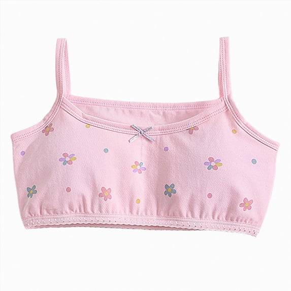 WUANDIXFA Little Girls Bras Girls Seamless Training Bra Double Layer with Adjustable Strap First Bras Cami Crop,Pink,7-8 Years