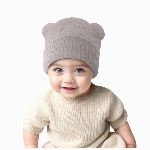 WUANDIXFA Little Girls Hat Fashion Stretch Baby Fall Winter Hats Boys Girls Baby Cute Bear Knitted Hats Cute Knitting Baby Hat,Grey,3-36 Months