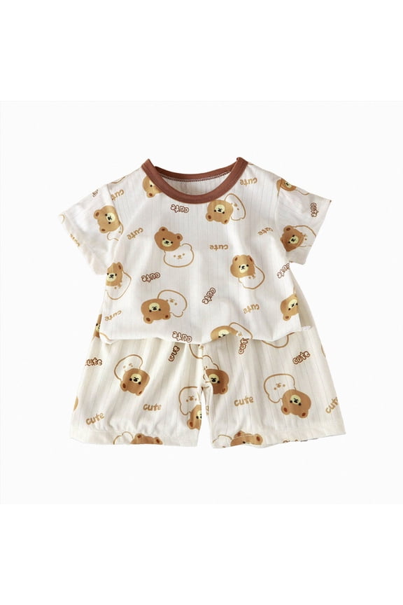 Little Girls Pajamas 1-10 Years Cotton Short Sleeve Pjs Toddler Summer Sleepwear Kids Clothes Set,Coffee,1-2 Years